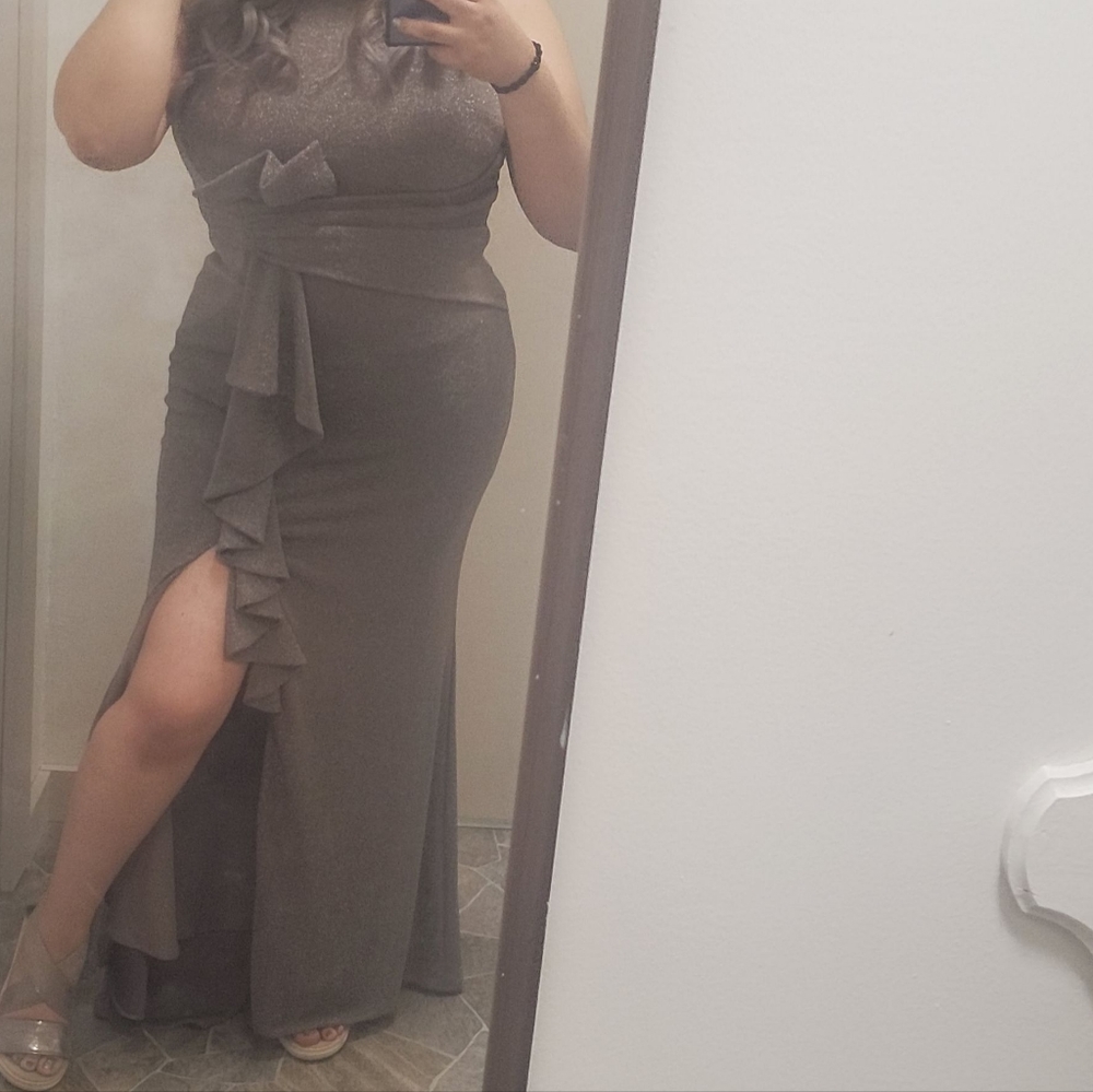 Betsy & Adam- Boatneck Glitter Knit Gown